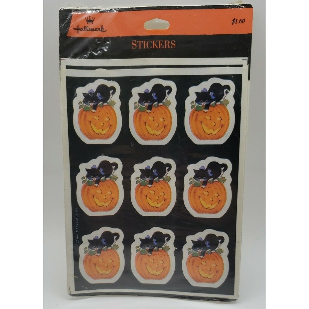 Vintage Hallmark Halloween Black‎ Cats Jack-O-Lantern NIP stickers